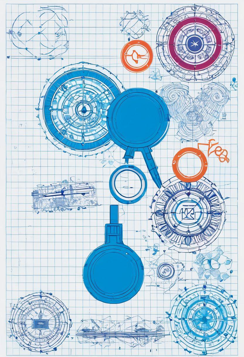 A detailed blueprint layout showcasing a step-by-step process for asset retrieval, intertwined with imagery of missing currency symbols, magnifying glasses, and handshakes to represent recovery. The background features a subtle grid pattern to evoke a sense of structure. Include vibrant colors to highlight key steps and elements in the process, juxtaposed with a calming white backdrop. vector art. vibrant colors. white background.